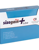 Blau-weiße verpackung von sizegain plus lube cold effect kosmetik mit 10 einwegsäckchen für lubrication