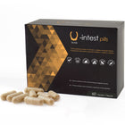 Schwarze und goldene geometrisch gemusterte box von u-intest kapseln mit 60 beigen kapseln zur vorbeugung von hämorrhoiden