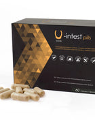 Schwarze und goldene geometrisch gemusterte box von u-intest kapseln mit 60 beigen kapseln zur vorbeugung von hämorrhoiden