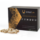 Schwarze und goldene geometrisch gemusterte box von u-intest kapseln mit 60 beigen kapseln zur vorbeugung von hämorrhoiden