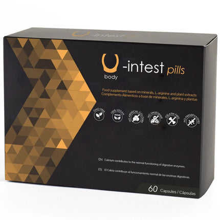 Schwarze und goldene box mit 60 500 cosmetics u-intest kapseln zur vorbeugung von hämorrhoiden
