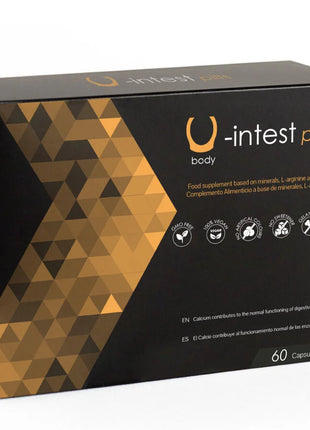 Schwarze und goldene geometrische box mit u-intest kapseln von 500 cosmetics zur vorbeugung von hämorrhoiden