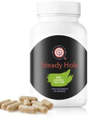 Weiße plastikflasche mit schwarzen etikett und grünem blatt für u-steady hole kapseln zur darmgesundheit 60 kapseln