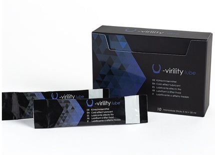Schwarze und blaue geometrische verpackung für 500 COSMETICS U-virility lube kälteffekt 10x5 ml monodosen
