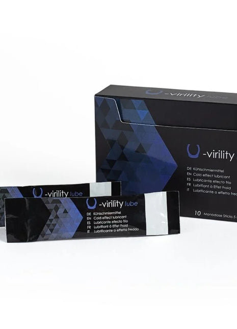 Schwarze und blaue geometrische verpackung für 500 COSMETICS U-virility lube kälteffekt 10x5 ml monodosen
