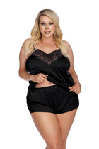 Anais Apparel Plus Size – Schwarzes Set aus Satin und Spitze
