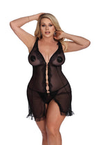 Anais Apparel Plus Size – Schwarzes Negligee aus Netz mit Metallelementen