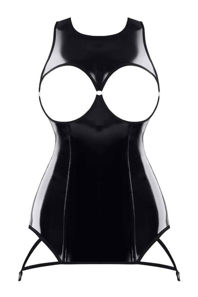 Demoniq – Schwarzes brustfreies Lack-Minikleid (TDXanna001)