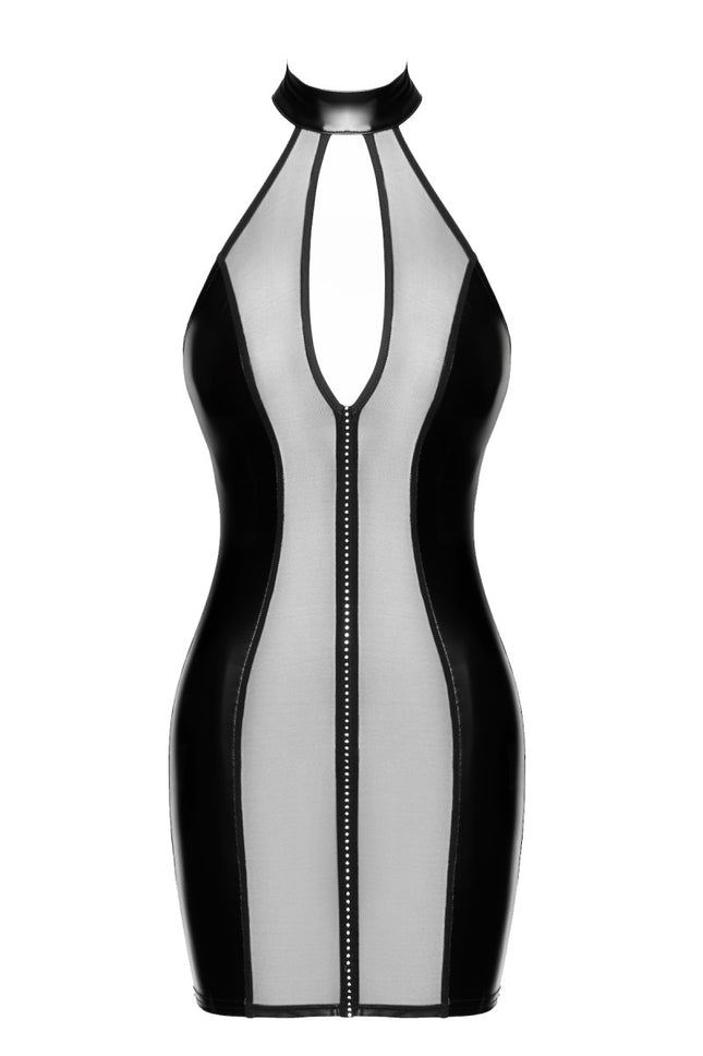 F370 Luxuria Crystal Sheer Mini Dress by Noir Handmade