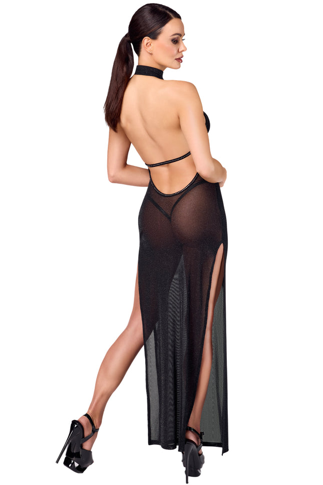 F372 long dress Onyx Twin-slit by Noir Handmade