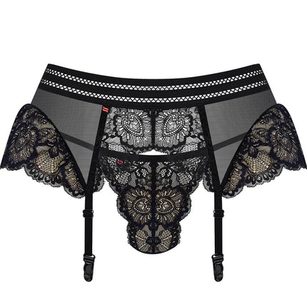 853-GAR-1 Strumpfhaltergürtel + T-String schwarz von Obsessive