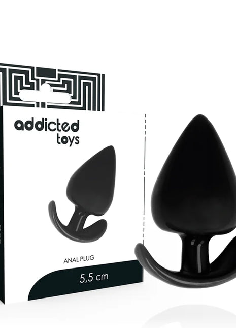 Schwarzer silikon analplug addicted toys 5,5 cm mit gebogener basis und spitz zulaufender spitze