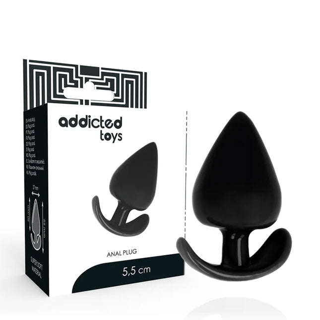 Schwarzer silikon analplug addicted toys 5,5 cm mit gebogener basis und spitz zulaufender spitze