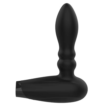 Schwarzer silikon-analplug mit strukturiertem, segmentiertem griff und glattem, konischem kopf von Addicted Toys