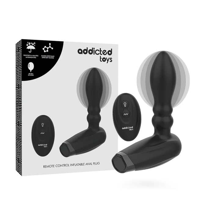 Schwarzer aufblasbarer analstecker mit fernbedienung aus superweichem silikon von addicted toys