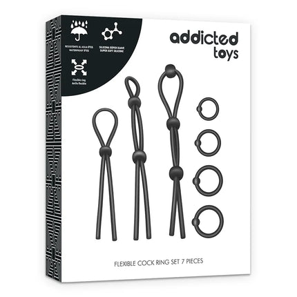 ADDICTED TOYS - FLEXIBLES SILIKON-COCKRING-SET 7-TEILIG - Penisring ohne Vibration