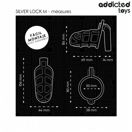 ADDICTED TOYS LOCKED - SILBERNES SCHLOSS PENISKÄFIG METALL GRÖSSE M - BDSM-Peniskäfige
