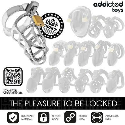 ADDICTED TOYS LOCKED - SILBERNES SCHLOSS PENISKÄFIG METALL GRÖSSE M - BDSM-Peniskäfige