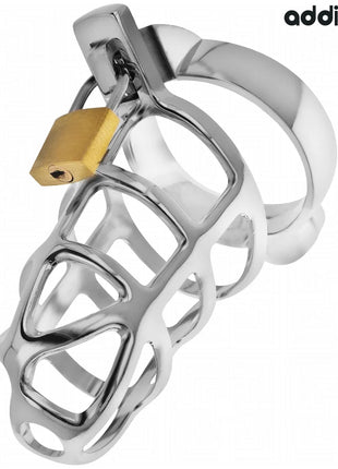 ADDICTED TOYS LOCKED - SILBERNES SCHLOSS PENISKÄFIG METALL GRÖSSE M - BDSM-Peniskäfige
