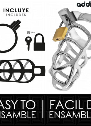 ADDICTED TOYS LOCKED - SILBERNES SCHLOSS PENISKÄFIG METALL GRÖSSE M - BDSM-Peniskäfige