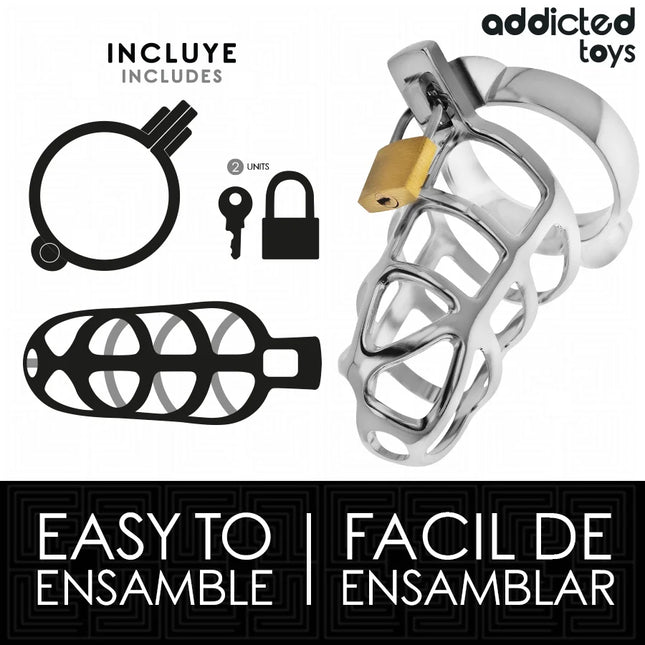 ADDICTED TOYS LOCKED - SILBERNES SCHLOSS PENISKÄFIG METALL GRÖSSE M - BDSM-Peniskäfige