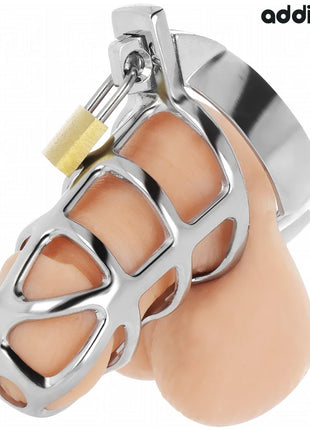 ADDICTED TOYS LOCKED - SILBERNES SCHLOSS PENISKÄFIG METALL GRÖSSE M - BDSM-Peniskäfige
