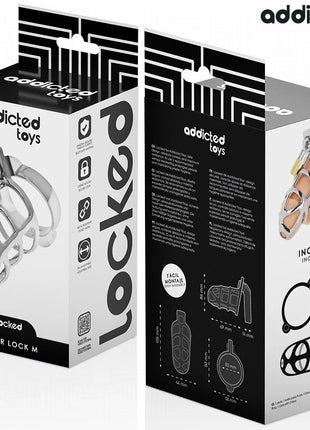 ADDICTED TOYS LOCKED - SILBERNES SCHLOSS PENISKÄFIG METALL GRÖSSE M - BDSM-Peniskäfige
