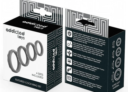ADDICTED TOYS - SET MIT STRUKTURIERTEM COCKRING IN 4 GRÖSSEN
