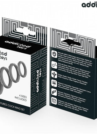 ADDICTED TOYS - SET MIT STRUKTURIERTEM COCKRING IN 4 GRÖSSEN
