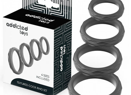 ADDICTED TOYS - SET MIT STRUKTURIERTEM COCKRING IN 4 GRÖSSEN