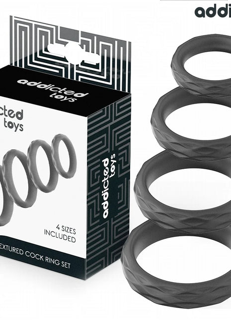 ADDICTED TOYS - SET MIT STRUKTURIERTEM COCKRING IN 4 GRÖSSEN