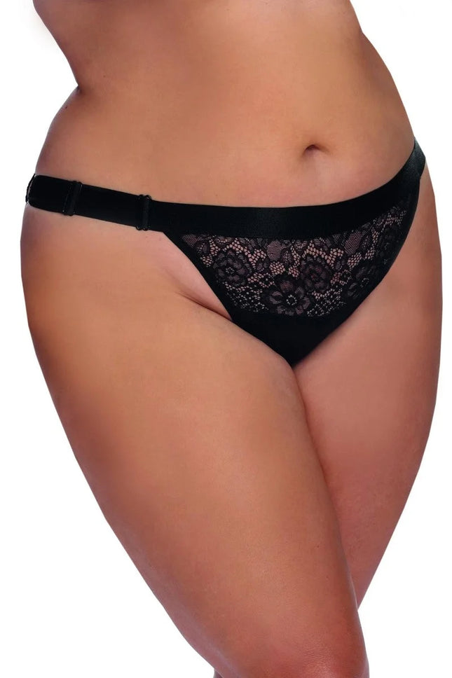 Anais Apparel Plus Size – Schwarzer Knickers mit Spitze und Strass - XL/2XL / Black - Slip