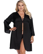 Anais Apparel Plus Size – Schwarzer Morgenmantel aus Satin (knielang) - XL/2XL / Black - Morgenmantel