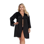 Anais Apparel Plus Size – Schwarzer Morgenmantel aus Satin (knielang) - XL/2XL / Black - Morgenmantel