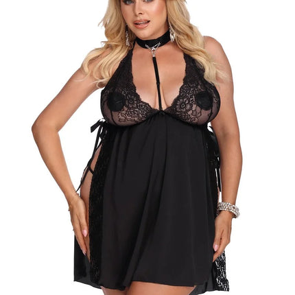 Anais Apparel Plus Size – Schwarzes Babydoll aus Satin und Spitze - XL/2XL / Black - Babydolls