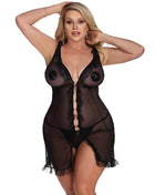 Anais Apparel Plus Size – Schwarzes Negligee aus Netz mit Metallelementen - XL/2XL / Black - Negligee