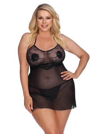 Anais Apparel Plus Size – Schwarzes Negligee aus Netz und Spitze - XL/2XL / Black - Negligee