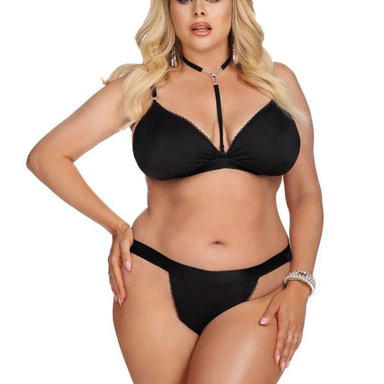 Anais Apparel Plus Size – Schwarzes Satin-Set mit verstellbaren Trägern - XL/2XL / Black - Sexy Dessous-Set