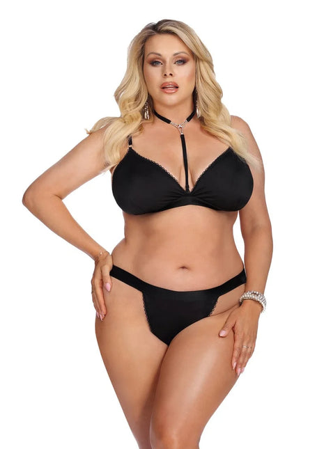 Anais Apparel Plus Size – Schwarzes Satin-Set mit verstellbaren Trägern - XL/2XL / Black - Sexy Dessous-Set