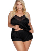Anais Apparel Plus Size – Schwarzes Set aus Satin und Spitze - XL/2XL / Black - Nachtwäsche