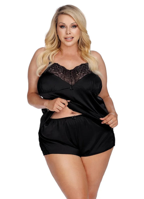 Anais Apparel Plus Size – Schwarzes Set aus Satin und Spitze - XL/2XL / Black - Nachtwäsche
