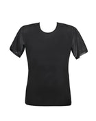 Schwarzes herren-t-shirt anais mit transparenten mesh-ärmeln und rundhalsausschnitt für eleganz und komfort
