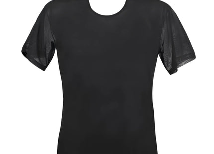 Schwarzes herren-t-shirt anais mit transparenten mesh-ärmeln und rundhalsausschnitt für eleganz und komfort