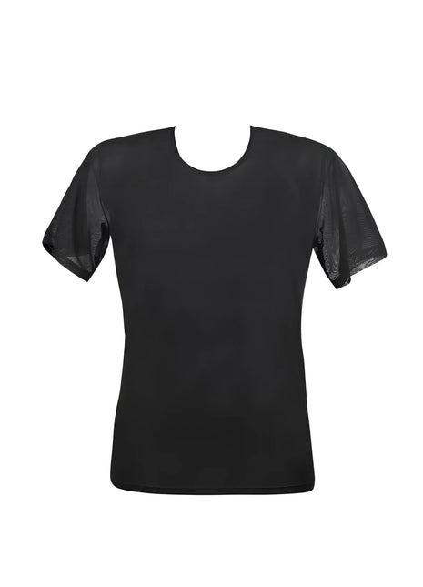 Schwarzes herren-t-shirt anais mit transparenten mesh-ärmeln und rundhalsausschnitt für eleganz und komfort