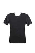 Schwarzes herren-t-shirt anais mit transparenten mesh-ärmeln und rundhalsausschnitt für eleganz und komfort