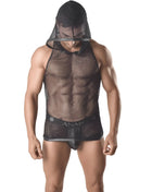 Schwarzes mesh capuchonshirt anais men ares mit durchsichtigem atmungsaktivem stoff und integriertem kopfschutz