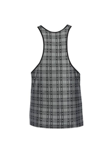 Ein transparenter grauer und schwarzer karierter tanktop mit figurbetonter passform von anais men balance top s