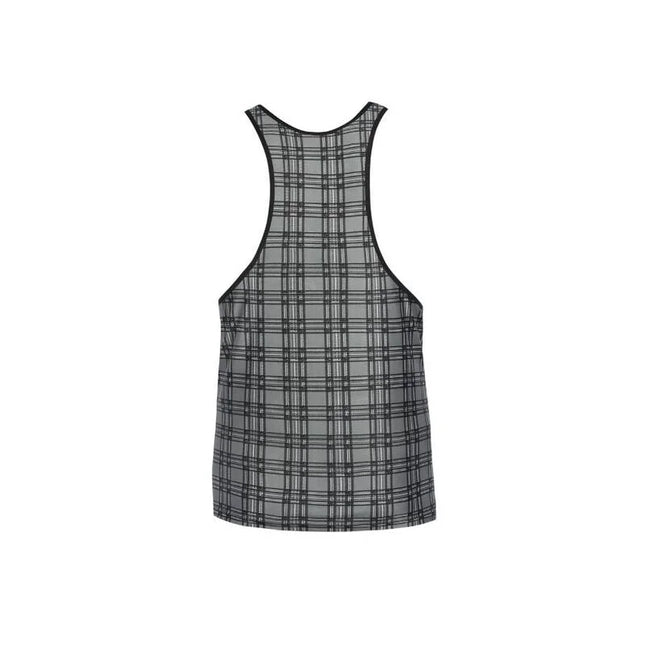 Ein transparenter grauer und schwarzer karierter tanktop mit figurbetonter passform von anais men balance top s