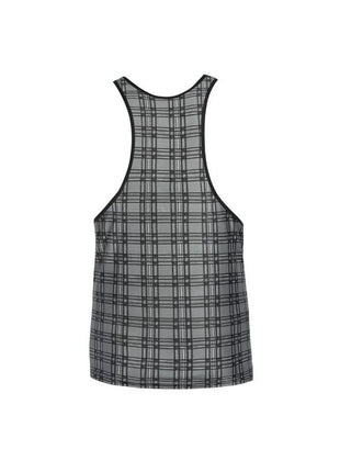 Ein transparenter grau-schwarzer karierter tanktop mit figurbetontem schnitt aus dem anaïs men balance top s