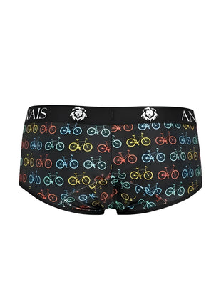 Anas men benito slip schwarze herrenunterhosen mit lebhaftem neonfahrradmuster in rot gelb blau und grün